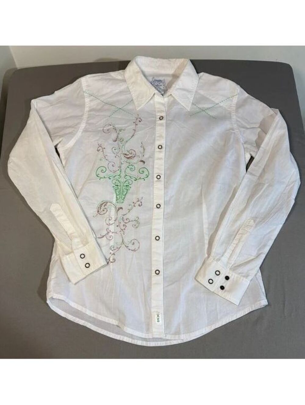 Twenty X White Long Sleeve Button-Up Shirt with Embroidery